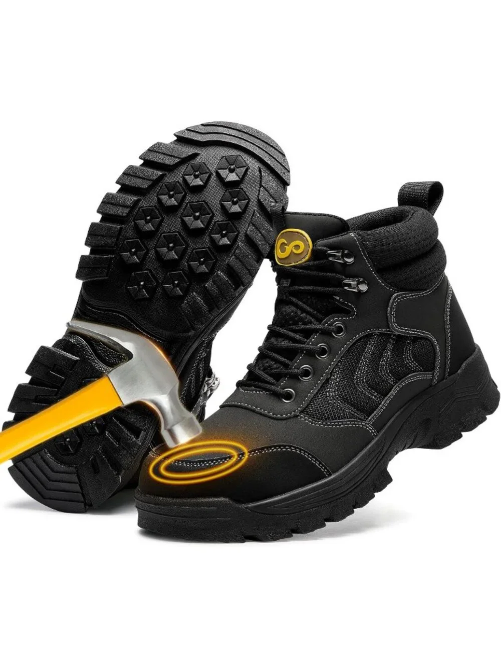 Men's Black Waterproof Shoes Solid High Top Steel Toe Non Slip Hiking Boots